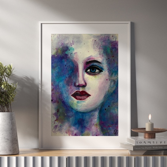 Enchantment Abstract Acrylic Watercolor Effect Painting of Woman's Face